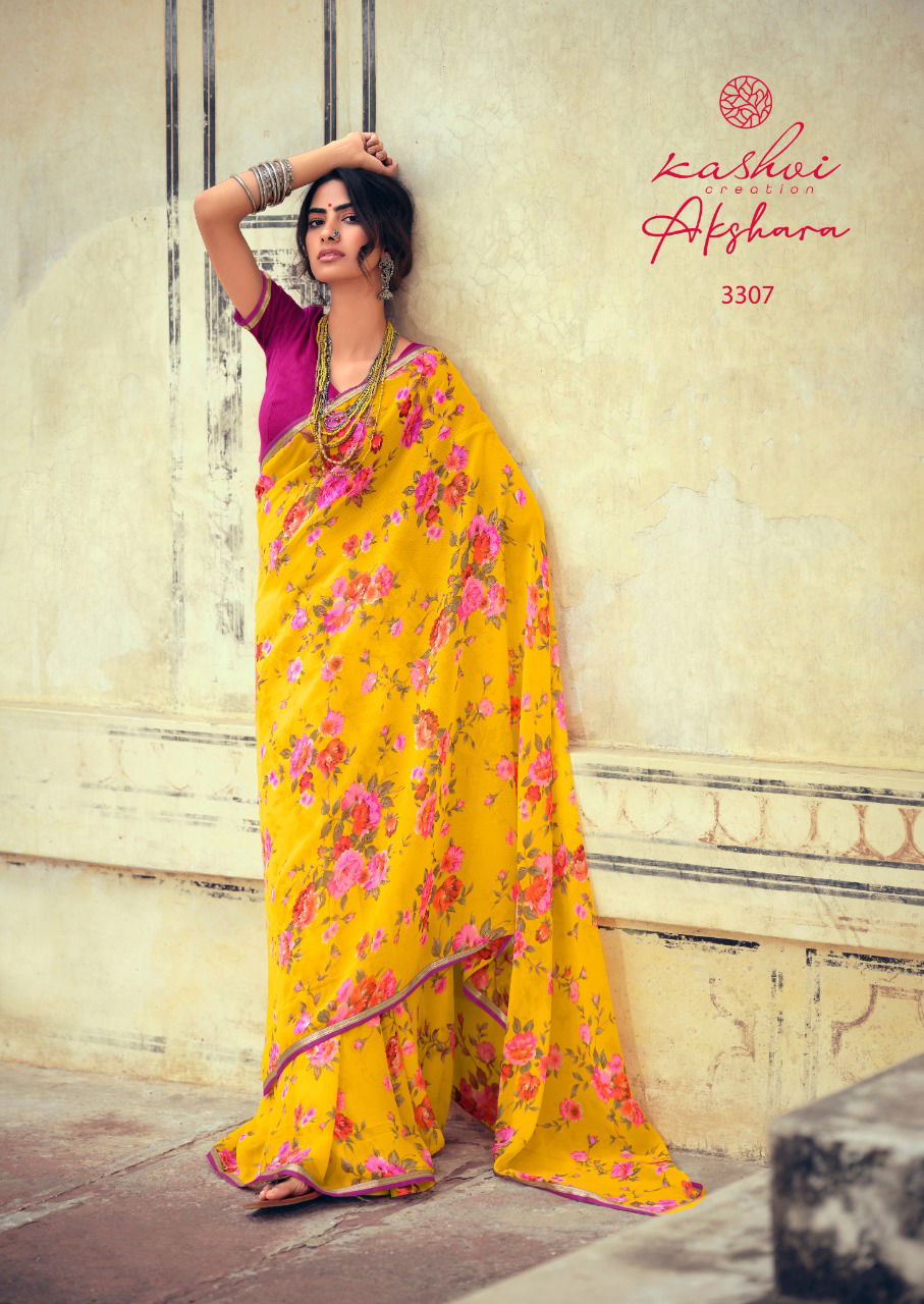 Kashvi Akshara Latest Fancy Designer Silk Casual Wear Chiffon Printed Saree Collection